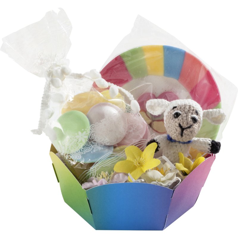 Folia decoratie mandjes van regenboogkarton, diameter 150 mm