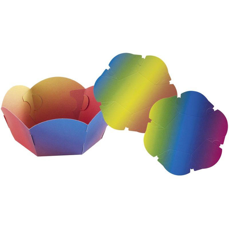 Folia decoratie mandjes van regenboogkarton, diameter 150 mm