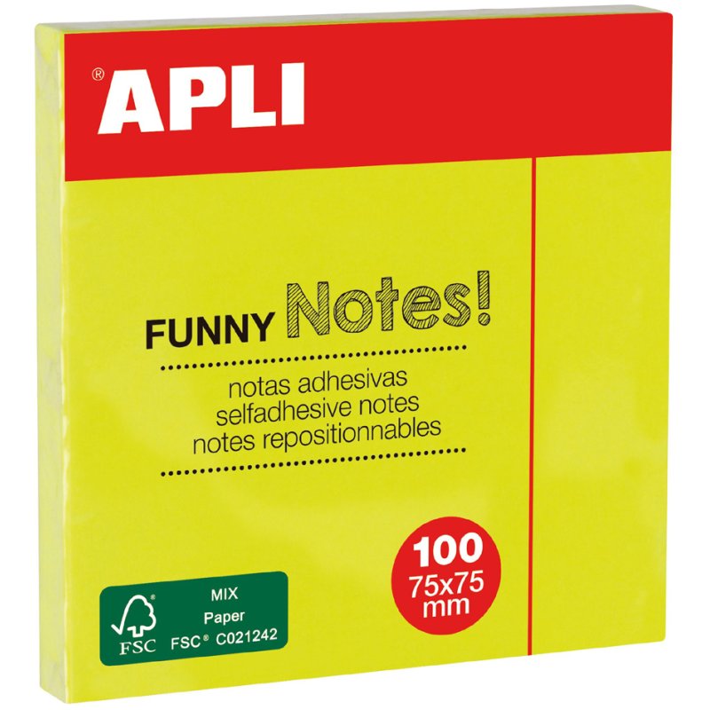 APLI zelfklevende notitieblokjes 75 x 75 mm, neonroze