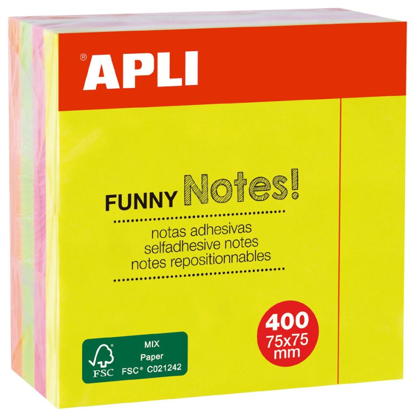 APLI plaknotitieblok kubus neon kleuren 75x75mm 400 vel