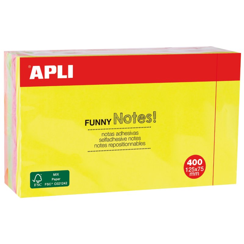 APLI plaknotitieblok kubus neon kleuren 75x75mm 400 vel