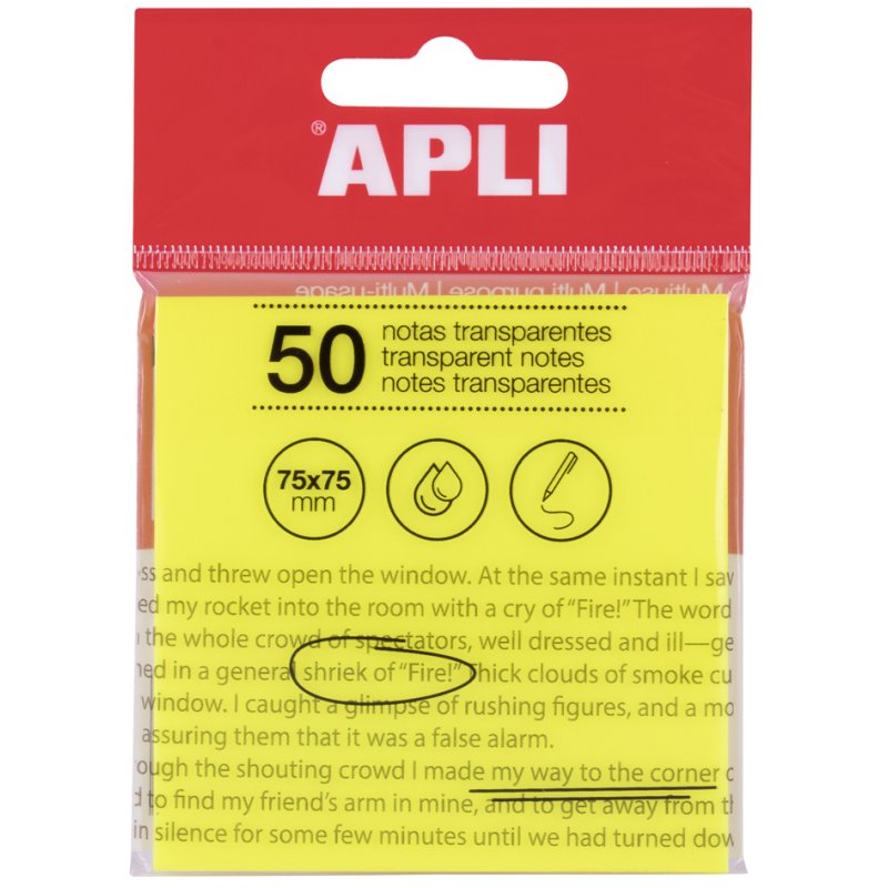 APLI plaknotities 75 x 75 mm geel transparant