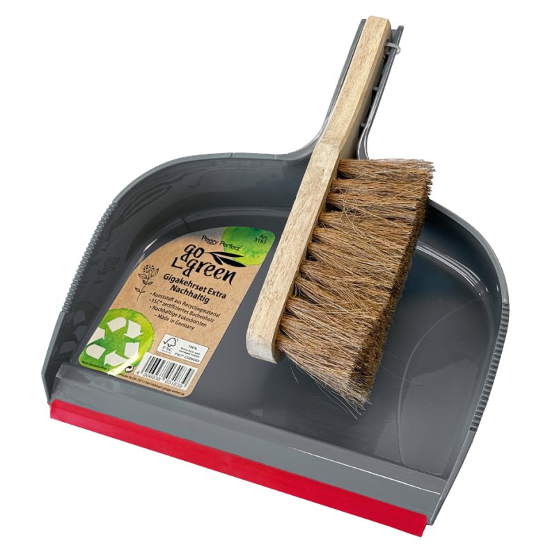 Bezem en blik met tuit, kunststof, grijs