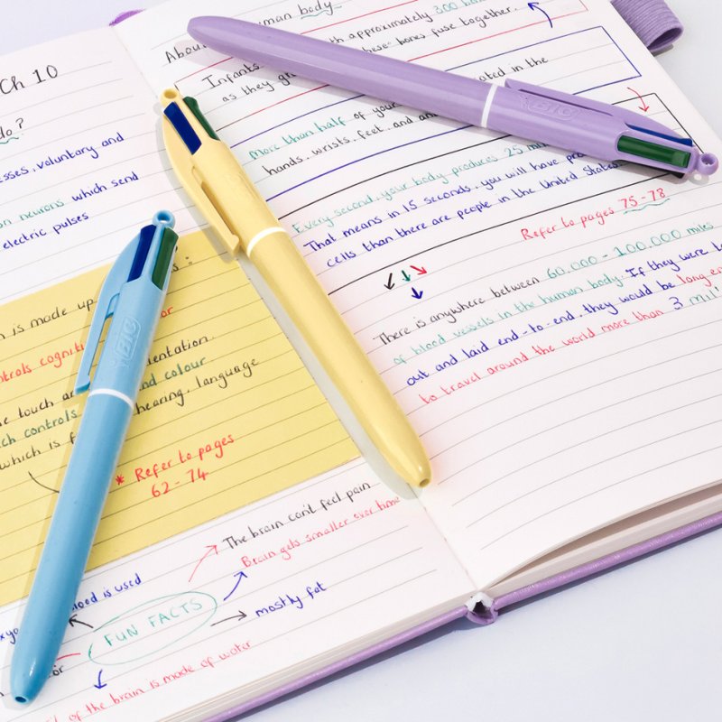 BIC Drukbalpen 4 Colours PASTEL, 12 stuks kartonnen doos