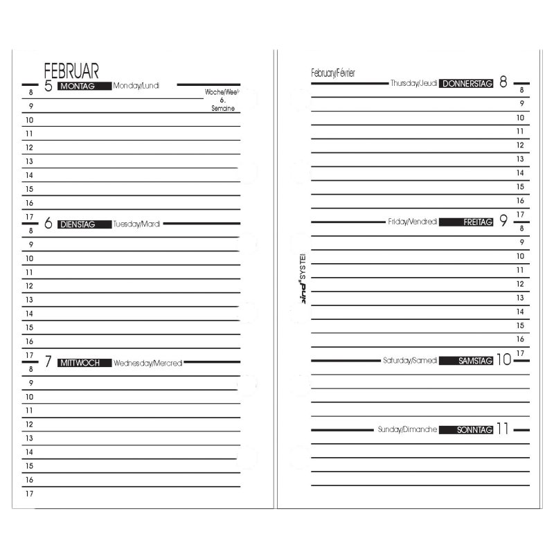 Bind vervangkalender 2027, A7 weekkalender, zwart, 3-talig