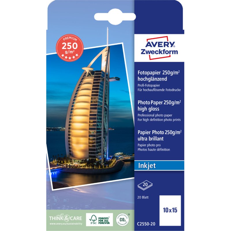 AVERY Zweckform fotopapier inkjet premium 10x15 cm wit hoogglans
