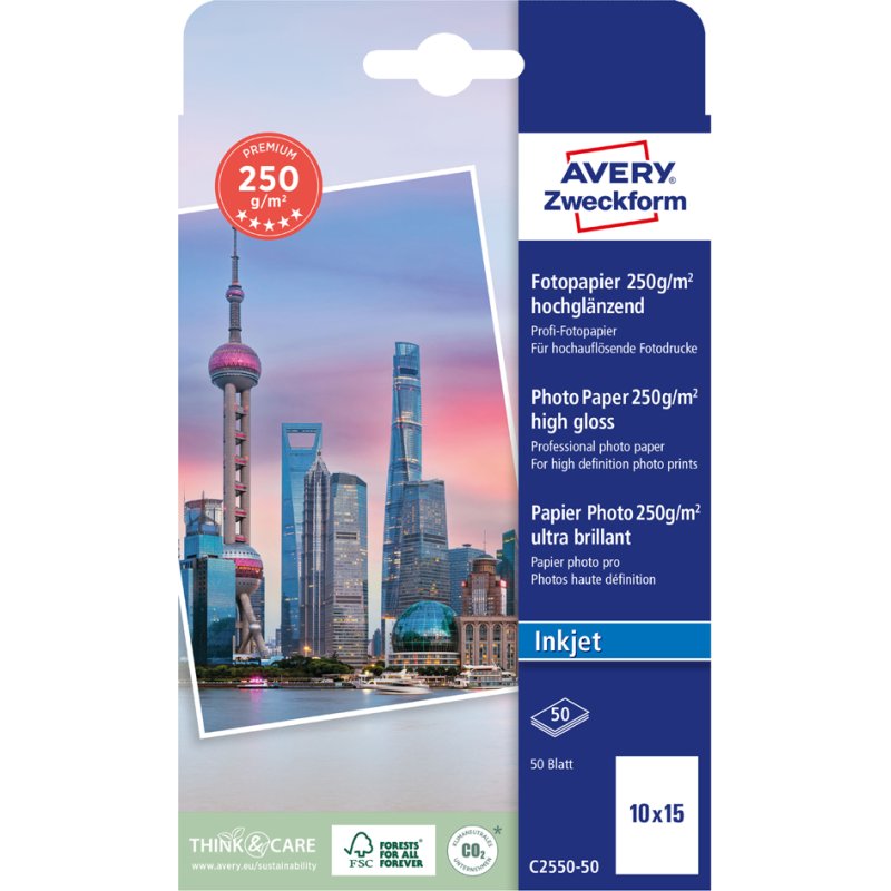 AVERY Zweckform fotopapier inkjet premium 10x15 cm wit hoogglans