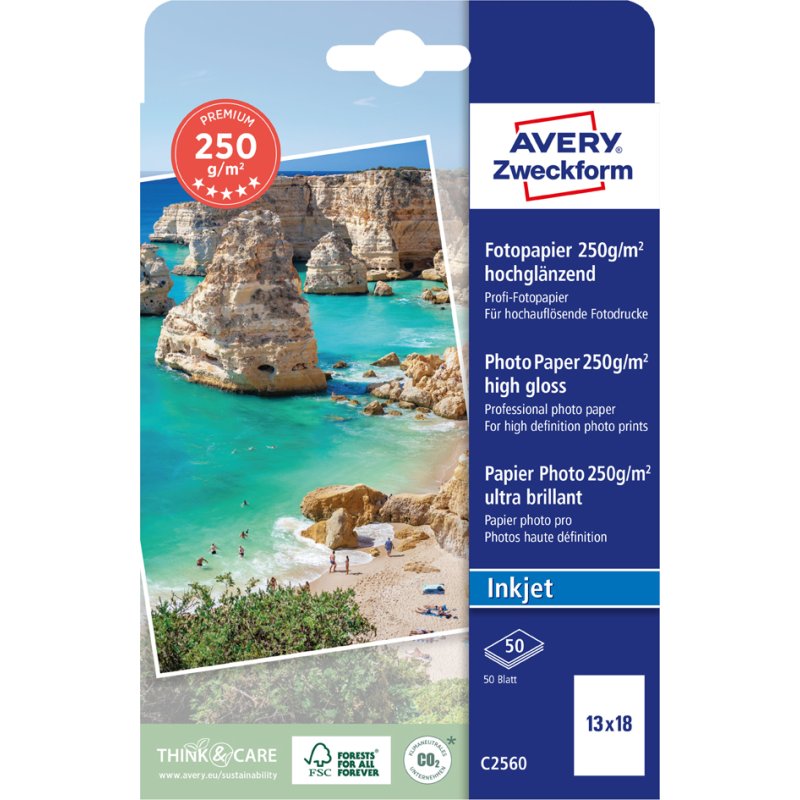 AVERY Zweckform fotopapier premium 13x18 cm, wit, hoogglanzend