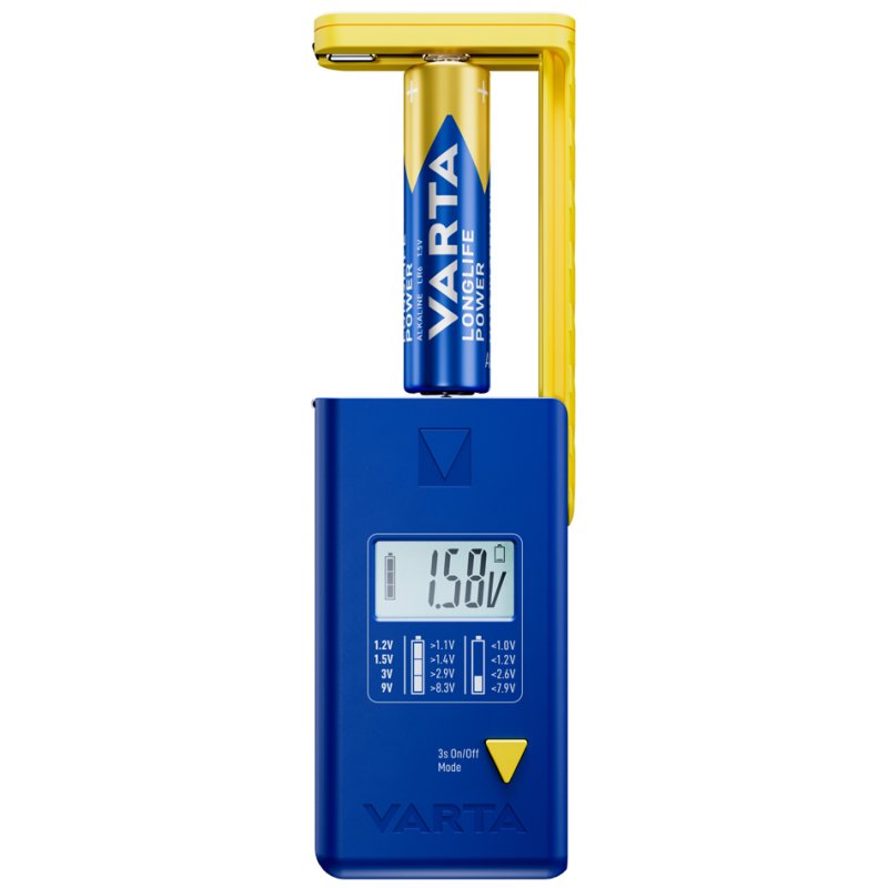 Batterij tester met lcd-scherm, blauw / geel