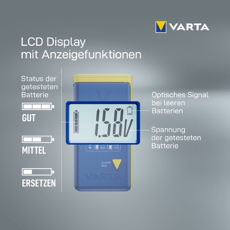 Batterij tester met lcd-scherm, blauw / geel