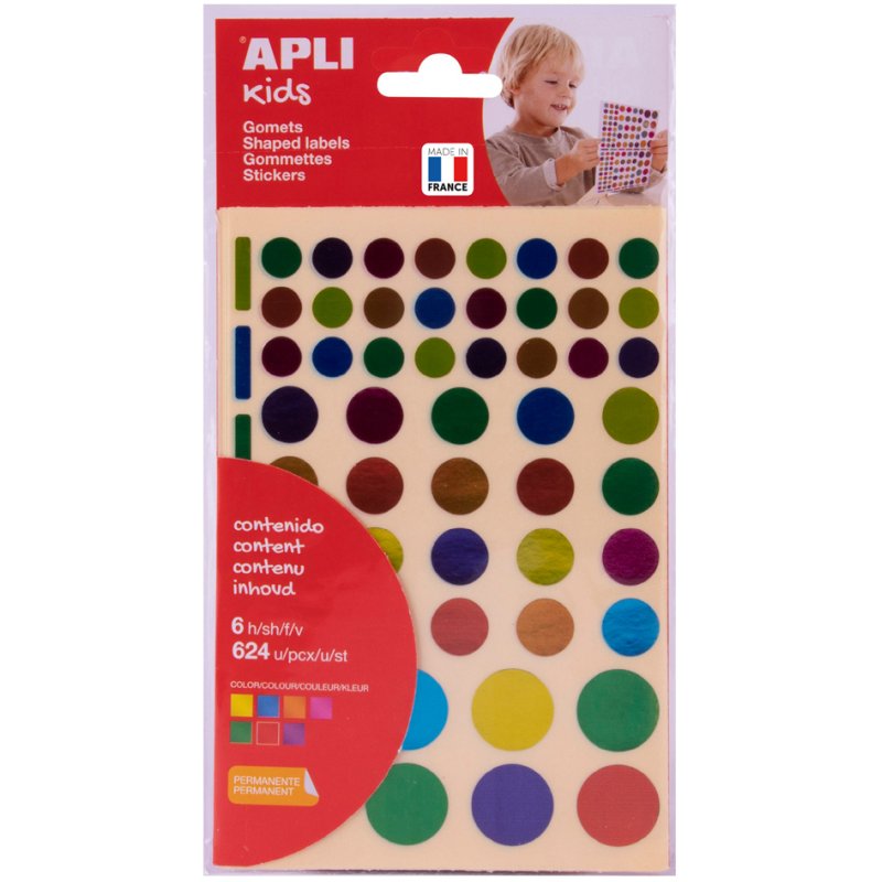 APLI Kids vierkante stickers metallic kleuren, 756 stuks, 6 vellen