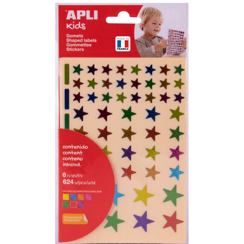 APLI Kids vierkante stickers metallic kleuren, 756 stuks, 6 vellen