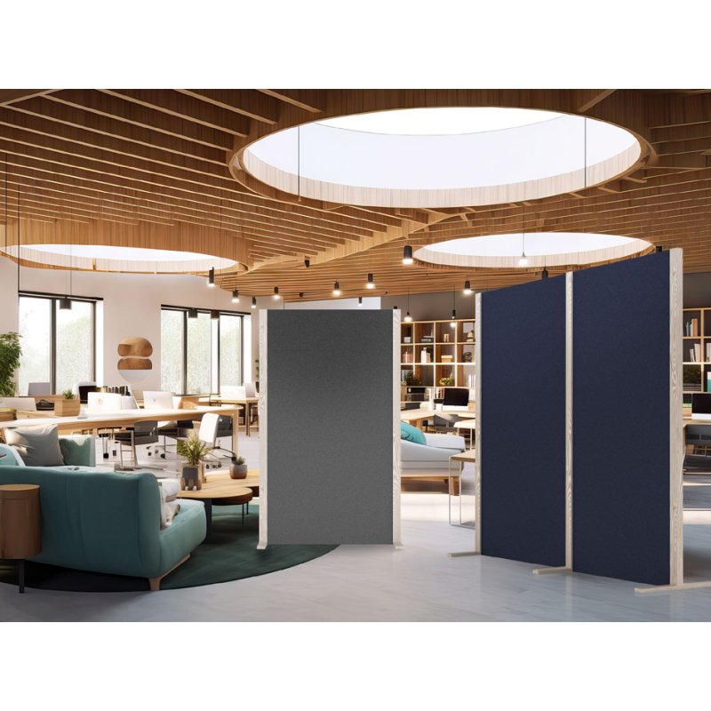 magnetoplan akoestische scheidingswand Wood Series Double, dubbelzijdig vilt, essenhout frame, blauw