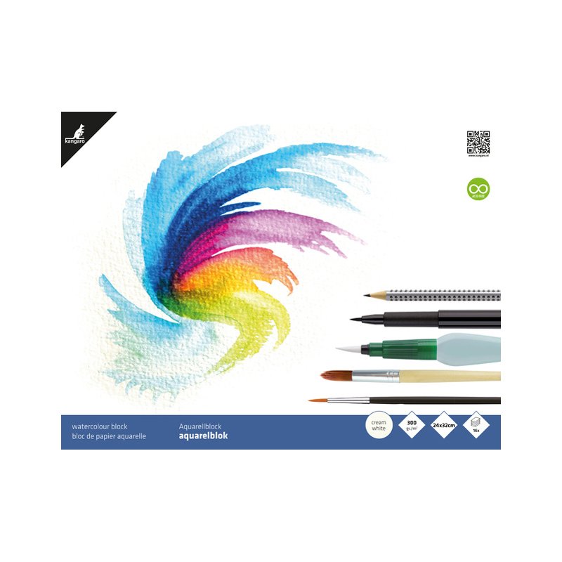 Kangaro Aquarelpapier blok, 240 x 320 mm, 16 vellen
