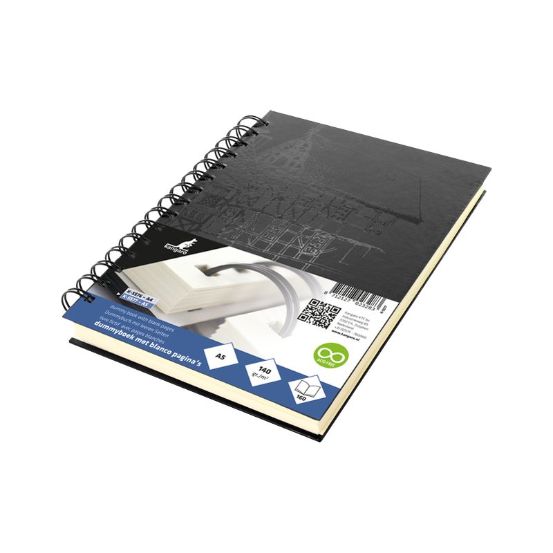 Kangaro spiraal schetsboek A5, 80 vel, zwart hardcover met design