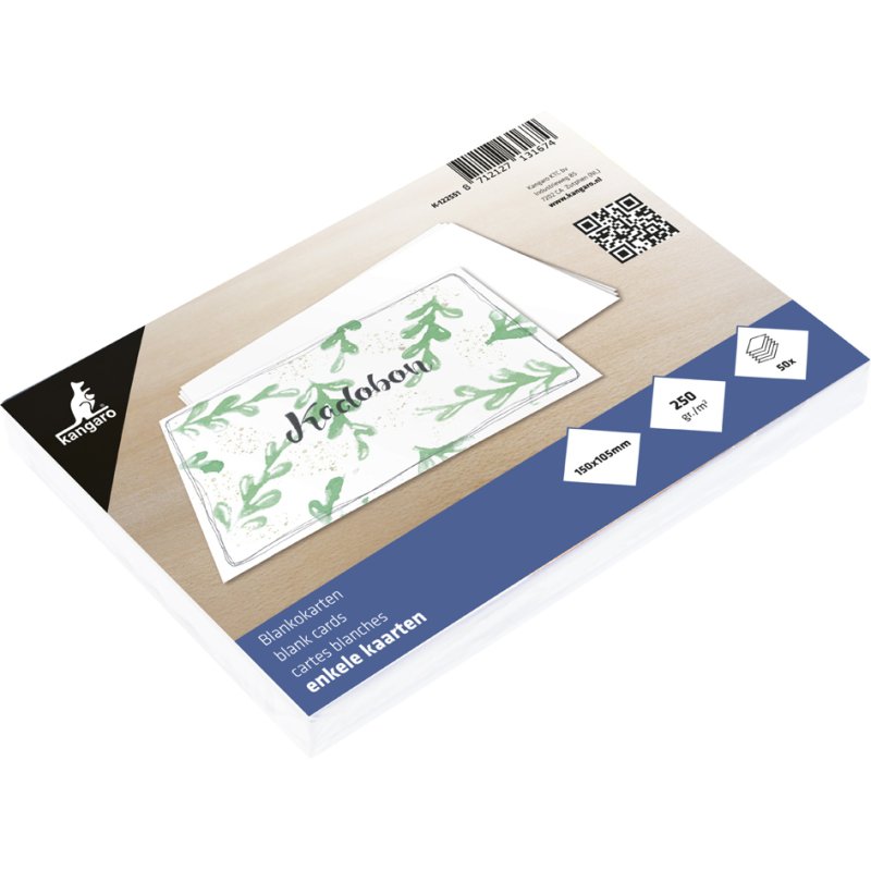 Kangaro briefkaarten, 250 g/m², 105 x 150 mm, wit, 50 stuks
