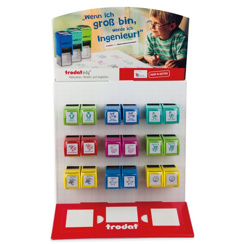 Motivatiestempel 'Edy Fix', baliedisplay