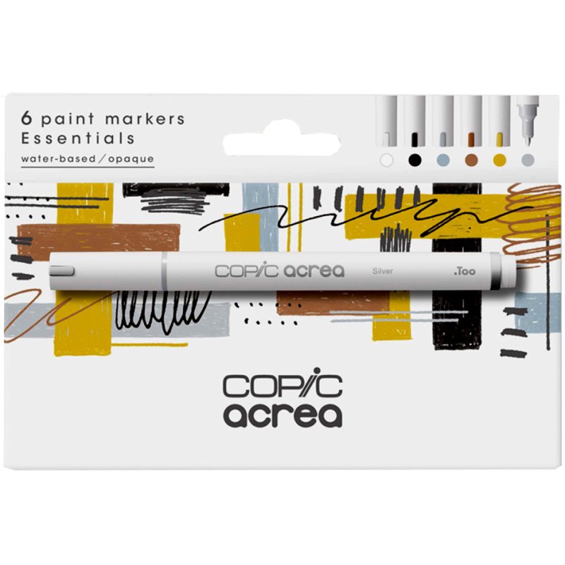 COPIC acrea set Essentials, 6 markers, watervaste inkt, ronde punt 0,8 mm