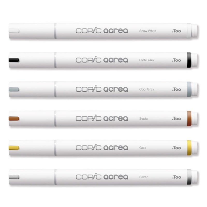 COPIC acrea set Essentials, 6 markers, watervaste inkt, ronde punt 0,8 mm