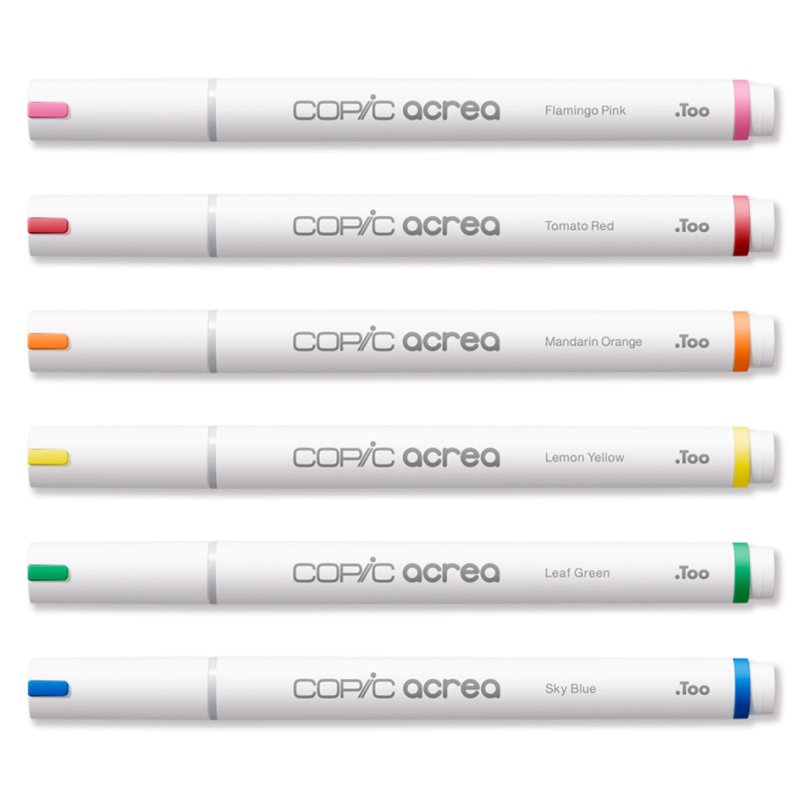COPIC markersetje acrea Vivid, waterproof pigmentinkt, 6 stuks