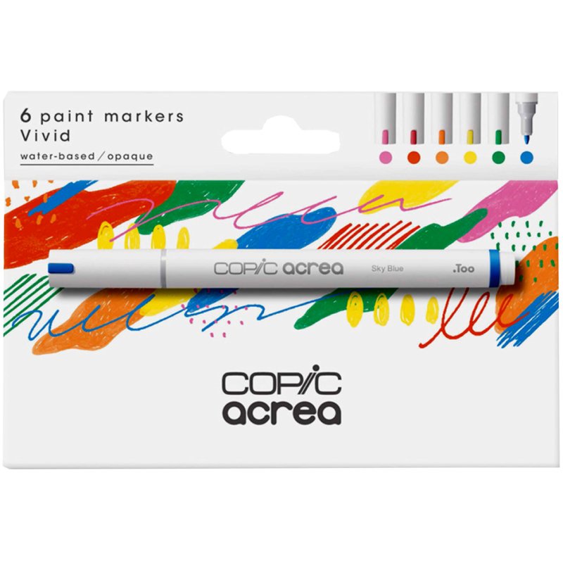 COPIC markersetje acrea Vivid, waterproof pigmentinkt, 6 stuks