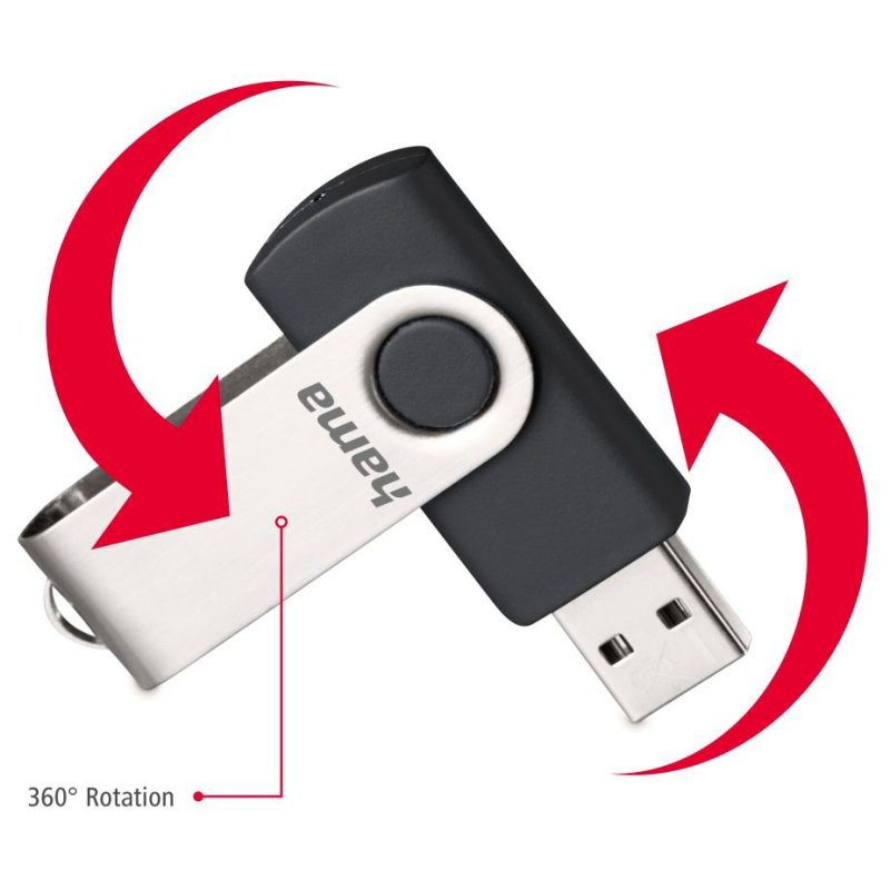 USB 2.0 draaistickmemorie, 8 GB, zwart/zilver