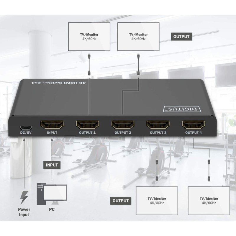 DIGITUS 4K HDMI splitter 1x4, 60Hz HDCP 2.2, zwart