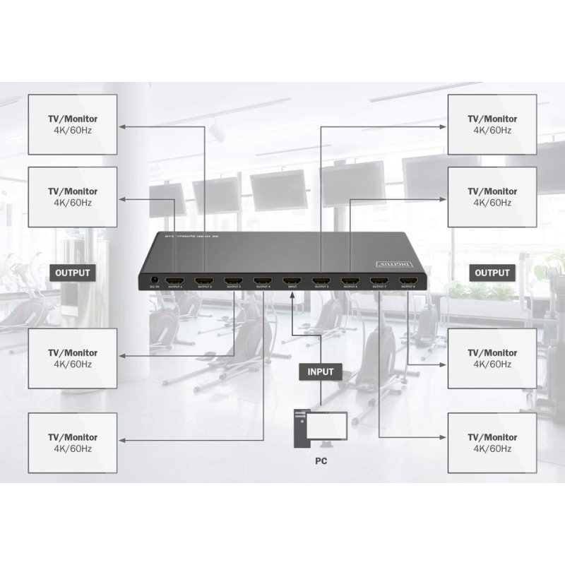 DIGITUS 4K HDMI Splitter 1x8, 4K/60Hz HDCP 2.2, zwart
