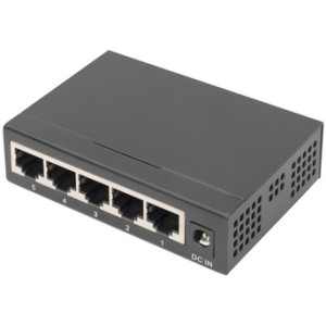 DIGITUS Desktop Gigabit Switch, Onbeheerd, 5-Poorts, Zwart