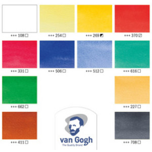 Van Gogh aquarelverf set 12 tubes met penselen in houten kist