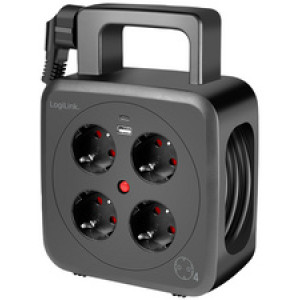 LogiLink kabelhaspel 4 stopcontacten + 2 USB aansluitingen 5m zwart