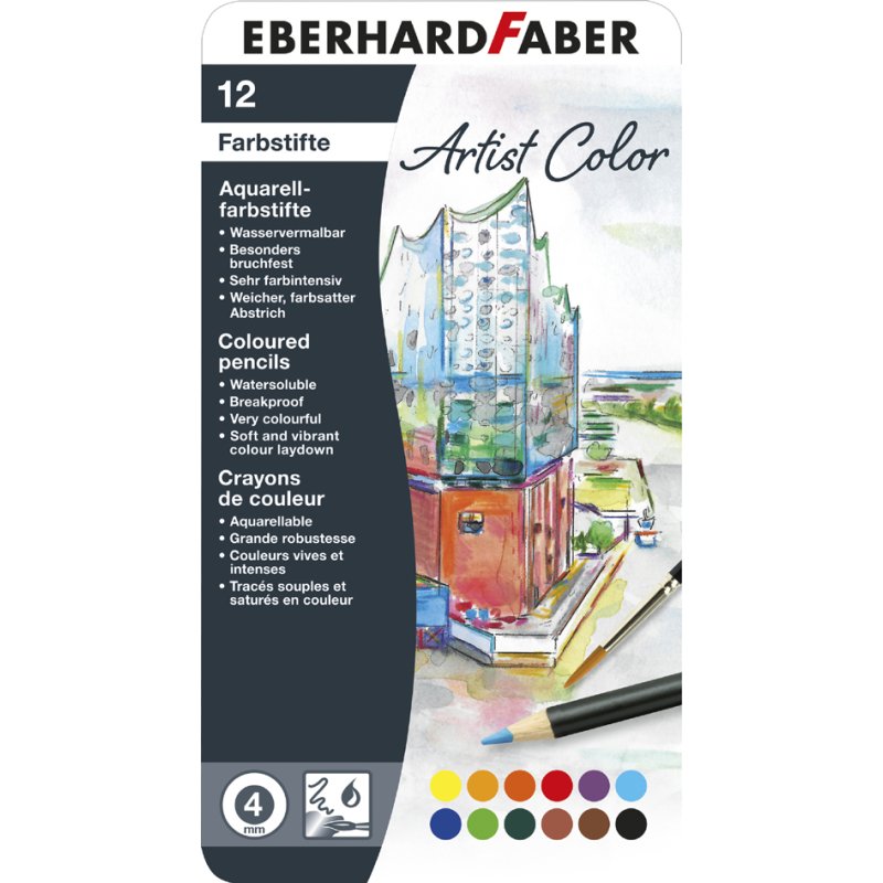 EBERHARD FABER Aquarelpotloden Artist Color, 12 stuks in metalen etui