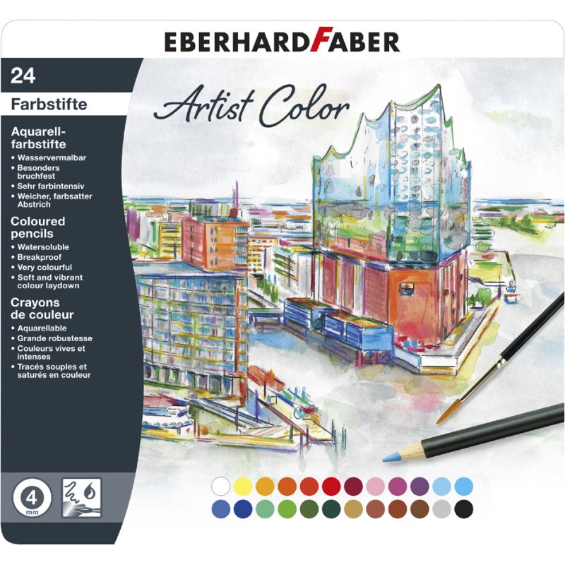 EBERHARD FABER Aquarelpotloden Artist Color, 12 stuks in metalen etui