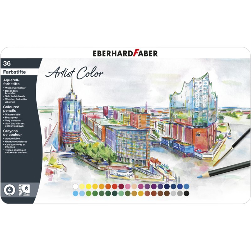 EBERHARD FABER Aquarelpotloden Artist Color, 12 stuks in metalen etui