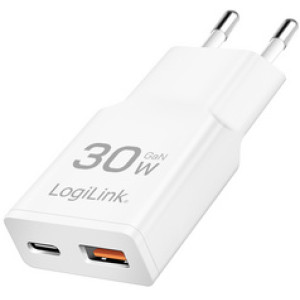 LogiLink USB-stekkeradapter - 1x USB-C (snelladen), 1x USB-A (snel opladen)