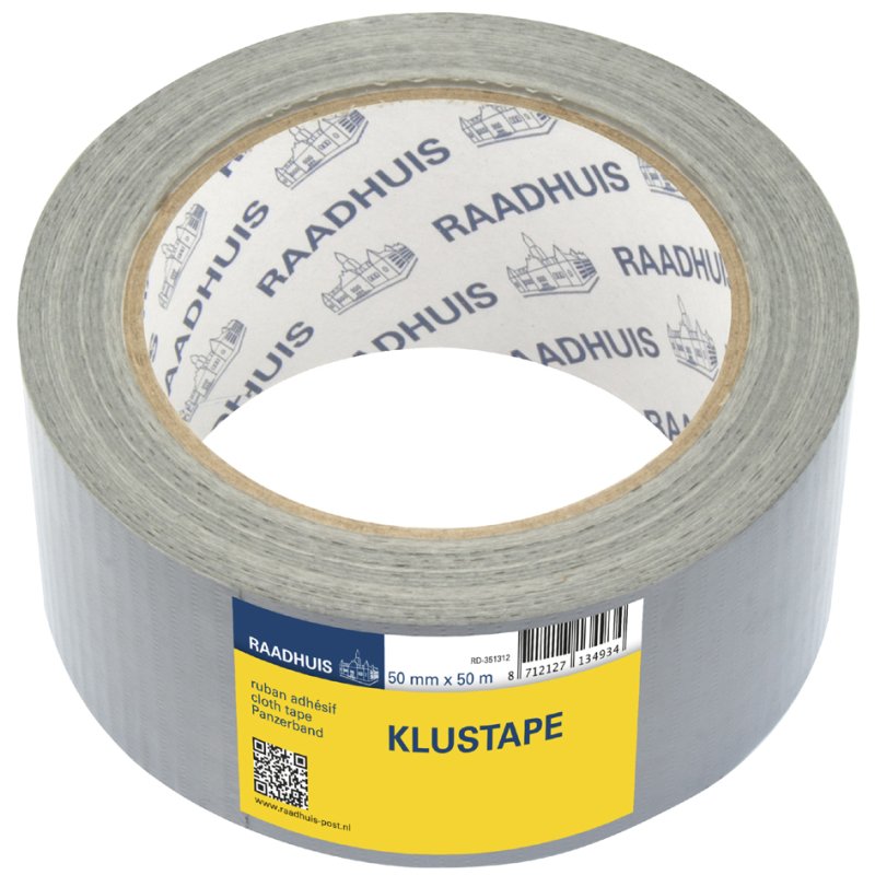 RAADHUIS Textieltape, 50 mm x 50 m, zilver