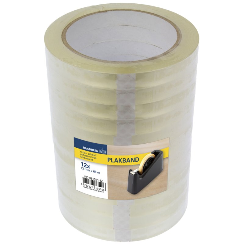 RAADHUIS Plakband, 12 mm x 66 m, PP, transparant