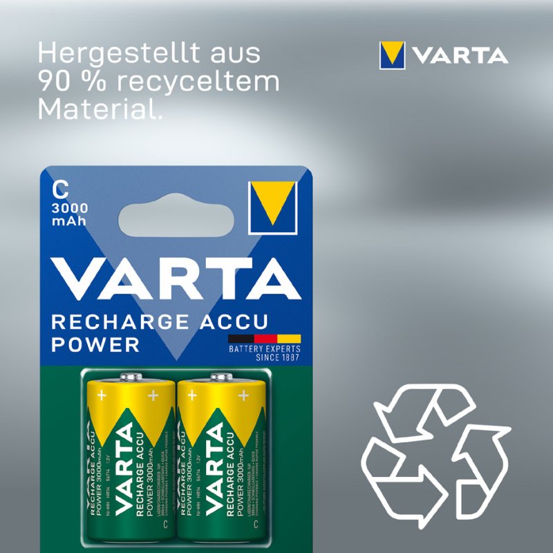 VARTA NiMH oplaadbare batterij 'RECHARGE ACCU Power', Baby (C), 3000 mAh