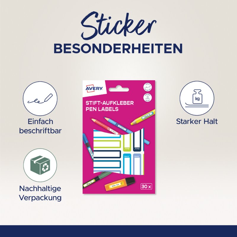 AVERY Stiftetiketten, papier, 10 x 50 mm, gekleurde kaders
