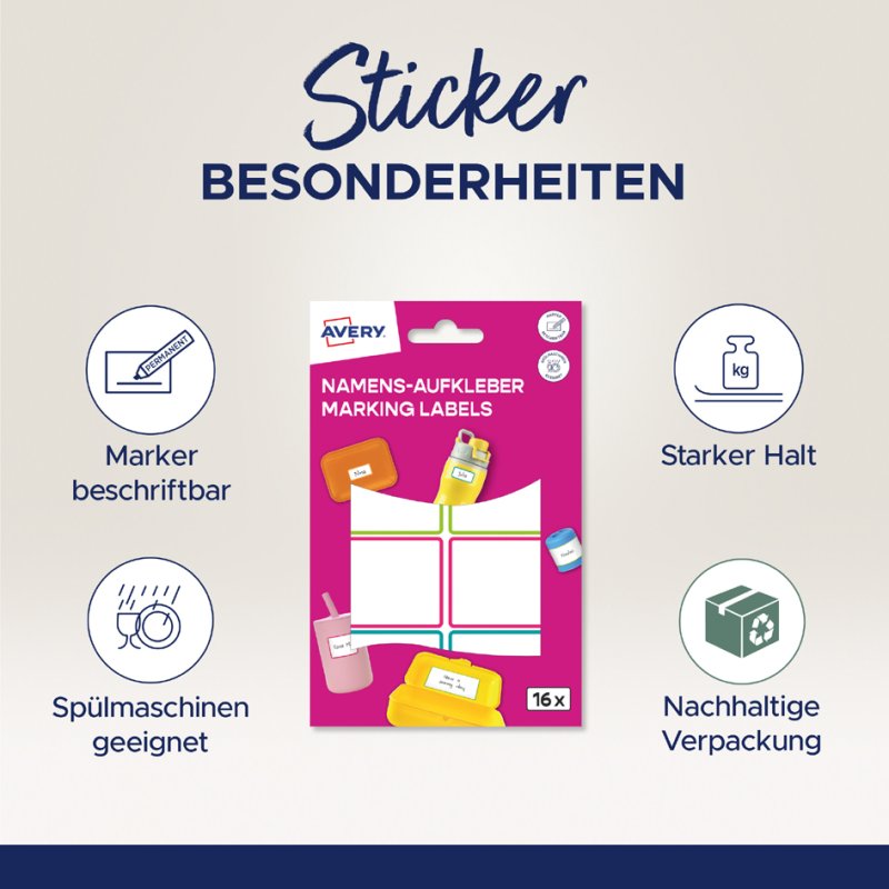 AVERY Naamstickers, Folie, 15 x 32 mm, Gekleurd kader
