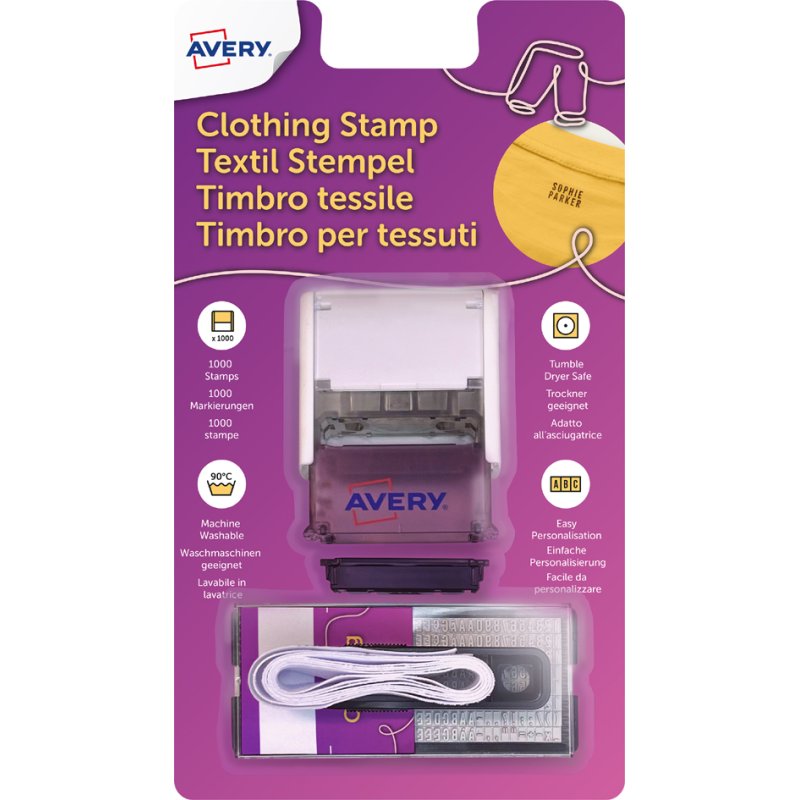 AVERY Textielstempel set, 3-regelig, wit