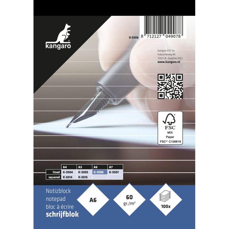 Kangaro notitieblok A6, gelinieerd, 100 vel