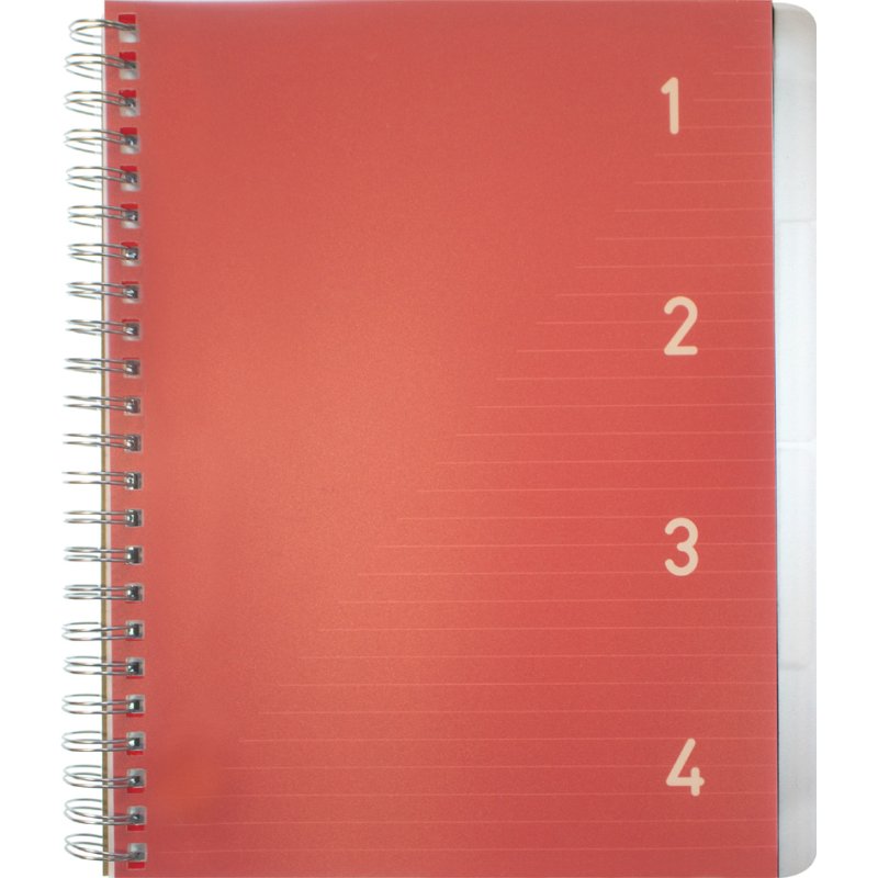 Kangaro spiraalschrift 4-in-1, A5-formaat, 100 vel, gelinieerd, rood