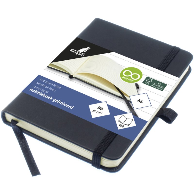 kangaro Notitieboek Ka, 96 vel, DIN A6, geruit, zwart