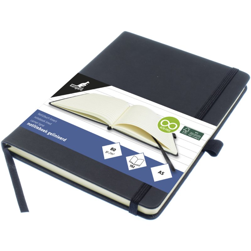 Kangaro Notitieboek, A5, gelinieerd, zwart, 96 bladen