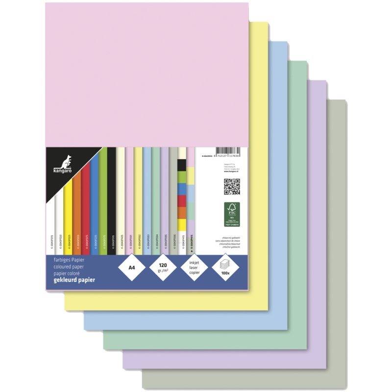 Kangaro multifunctioneel papier, A4, 120 g/m², diverse kleuren