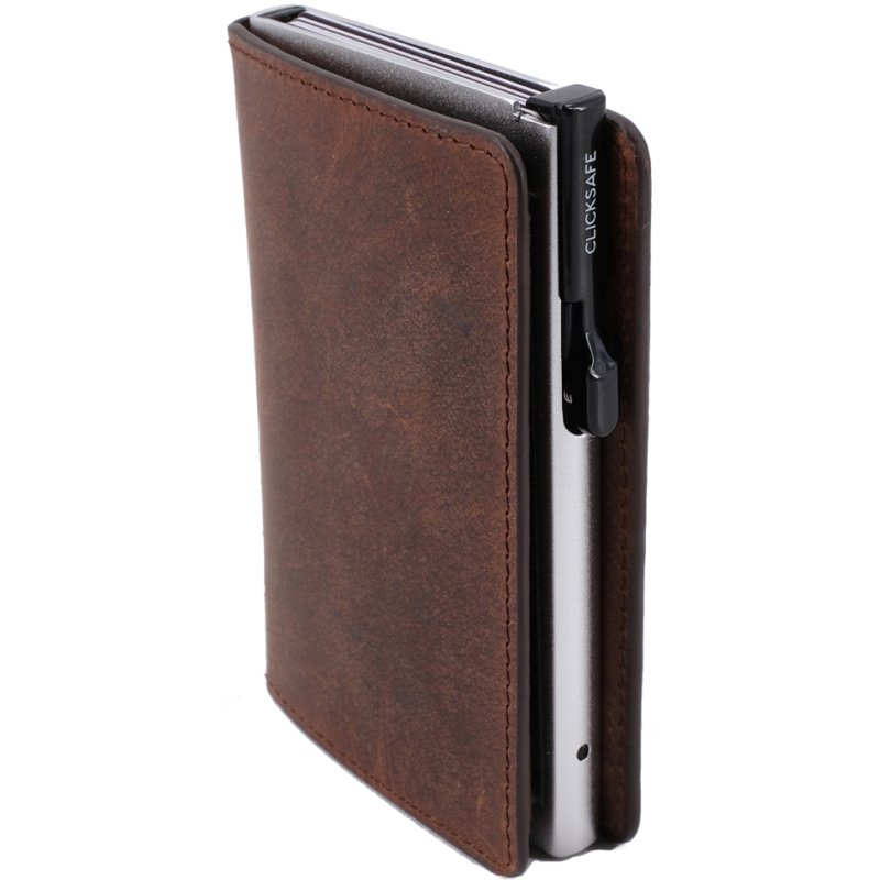 CLICKSAFE Slanke portemonnee met kaarthouder, nappaleder, bruin