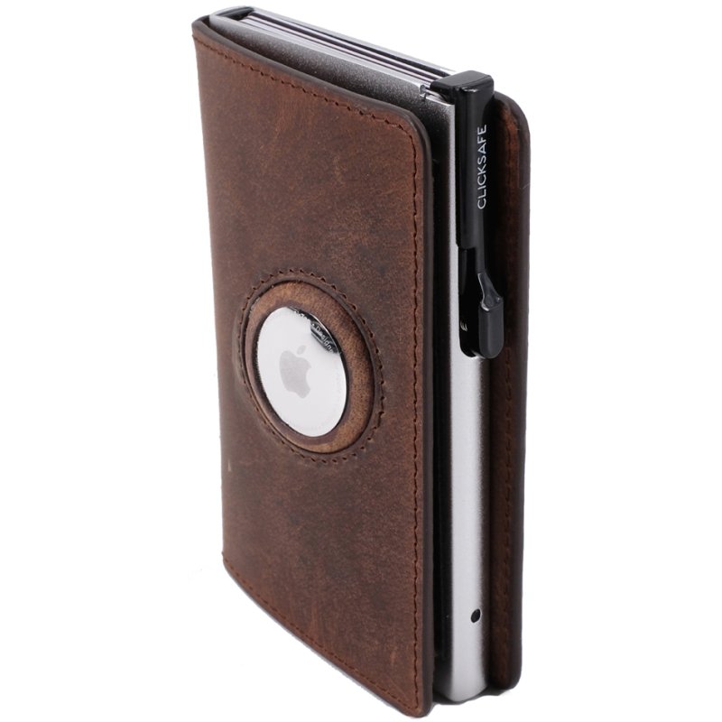 CLICKSAFE Slanke portemonnee met AirTag-vak, nappaleder, bruin