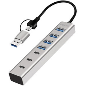 LogiLink USB 3.0 Hub 7-poorts, 4x USB-A en 3x USB-C, zilver