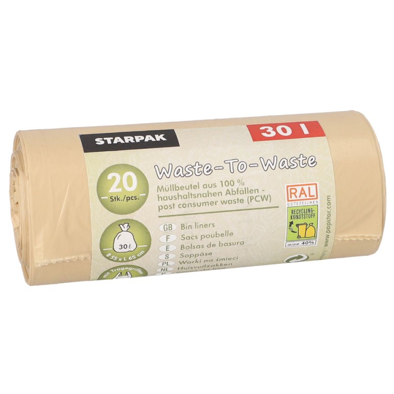 STARPAK Afvalzakken Waste-to-Waste, 30 liter, bruin